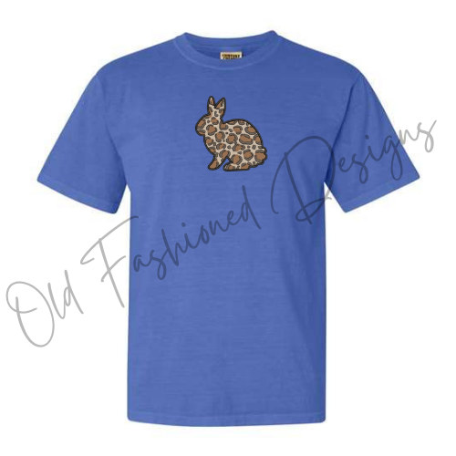Cheetah Print Easter Bunny Embroidered Shirt